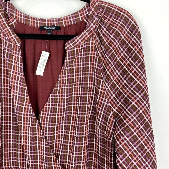 Madewell Seersucker Wrap Mini Dress NWT L - Picture 3 of 12